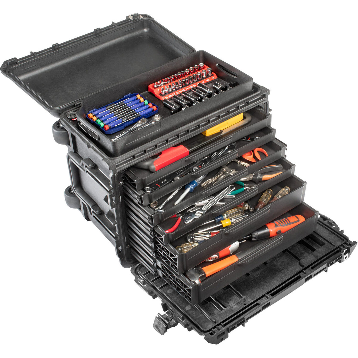 Estuche Rígido Pelican 0450SD4 Protector caja de herramientas con 6 Drawers (Negro) - contenido de la caja