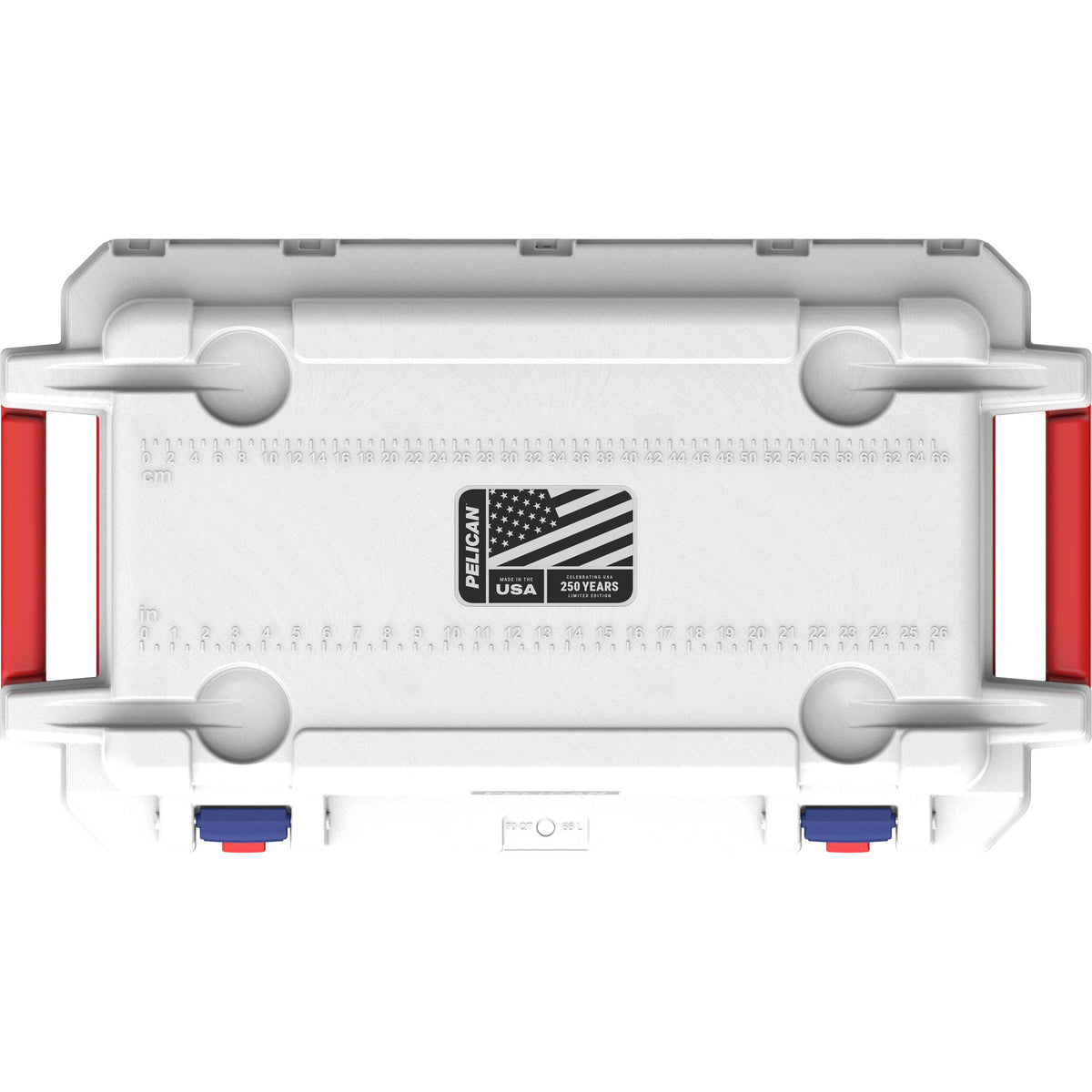 Estuche Rígido Pelican 70QT Elite Cooler (America 250 Limited Edition Rojo / Blanco / Azul) - vista trasera