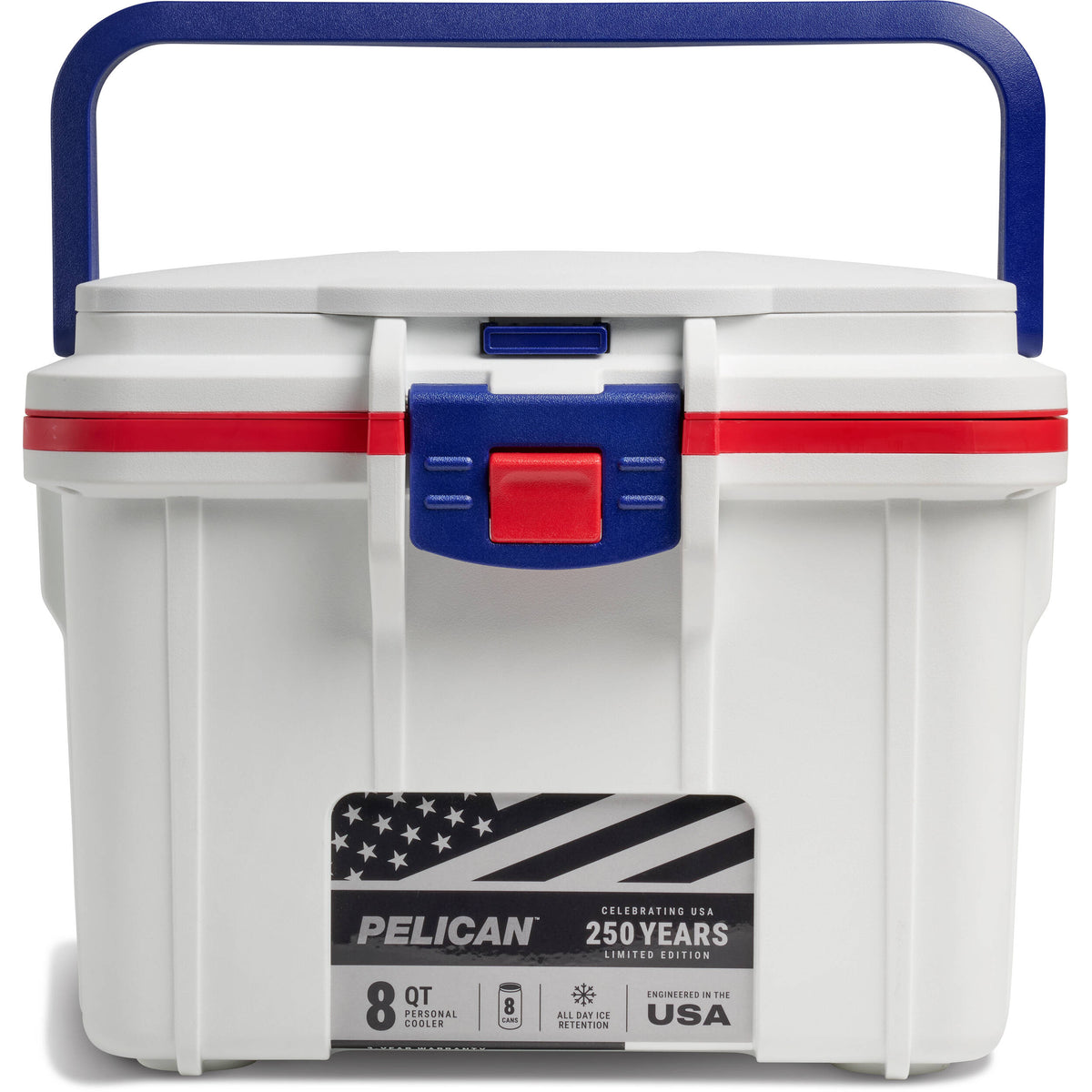 Estuche Rígido Pelican 8QT Personal Cooler (America 250 Limited Edition Rojo / Blanco / Azul) - vista lateral