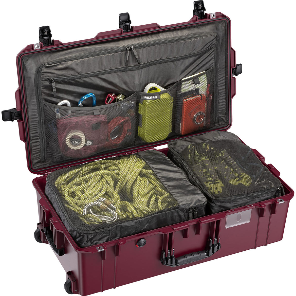 Estuche Rígido Pelican con ruedas Check-In con organizador de tapa y Packing Cubes (Oxblood) - vista trasera