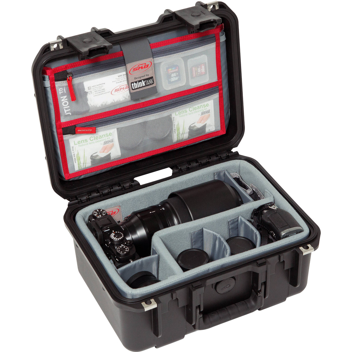 Estuche Rígido SKB iSeries 1309-6 con Think Tank Photo divisores & organizador en la tapa (Negro) - vista frontal