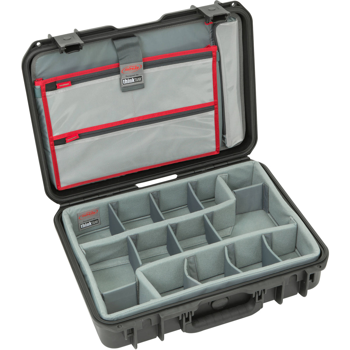 Estuche Rígido SKB iSeries 1813-5 con Think Tank Photo divisores & organizador en la tapa (Negro) - vista frontal