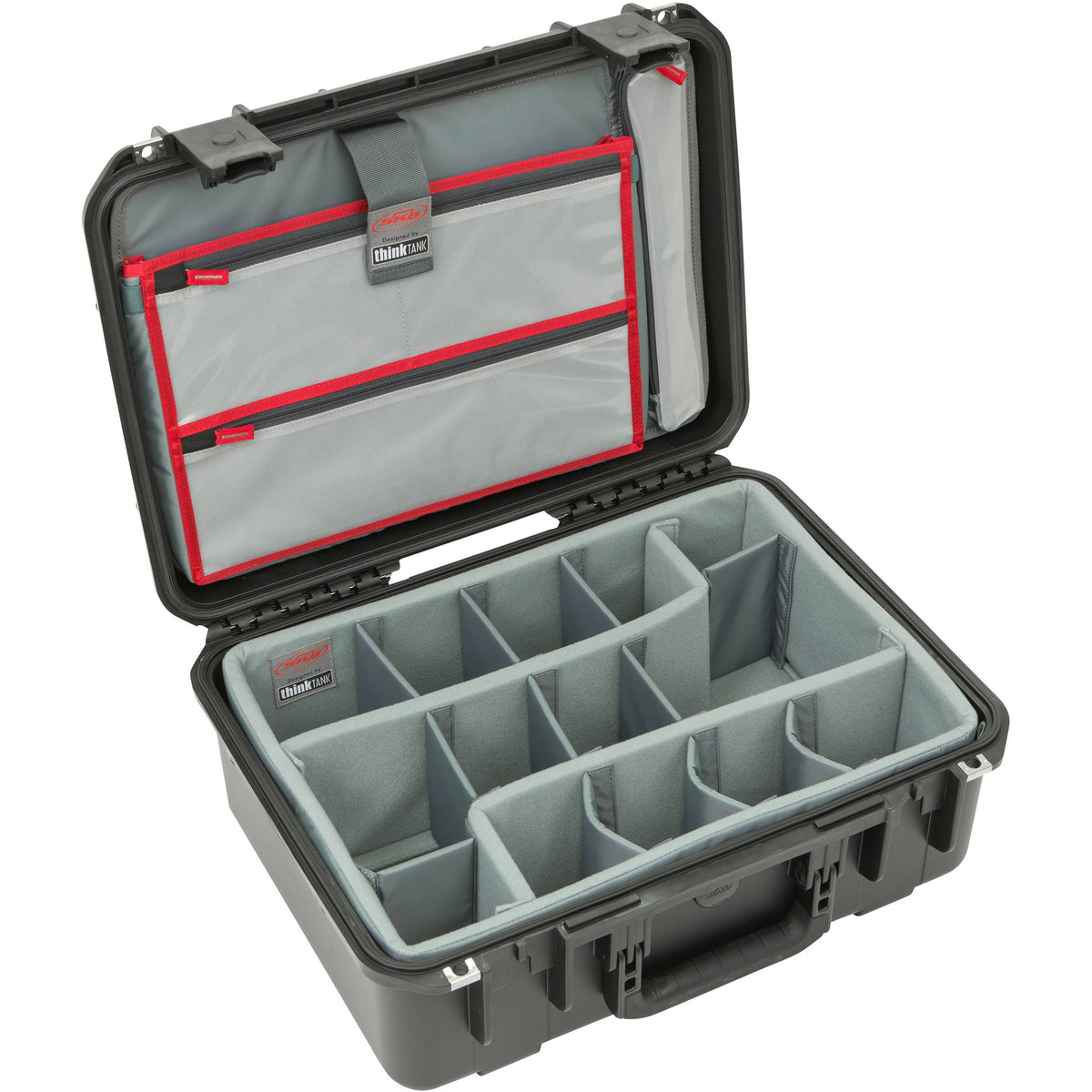 Estuche Rígido SKB iSeries 1813-7 con Think Tank Photo divisores & organizador en la tapa (Negro) - vista frontal