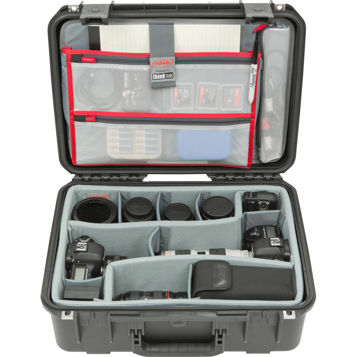 Estuche Rígido SKB iSeries 1813-7 con Think Tank Photo divisores & organizador en la tapa (Negro) - vista lateral