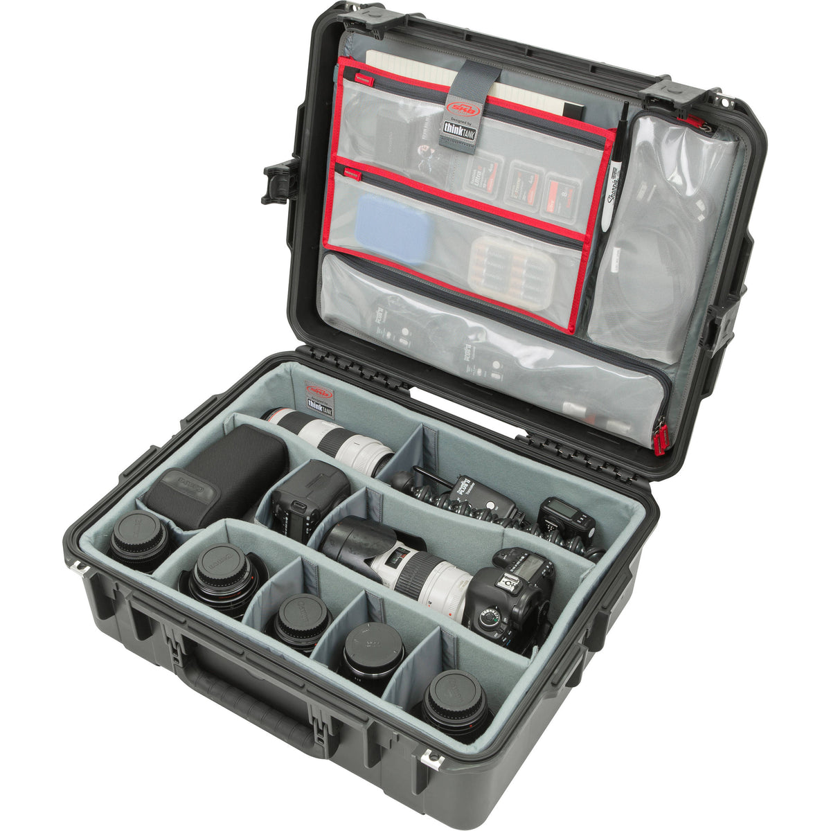 Estuche Rígido SKB iSeries 2217-8 con Think Tank Photo divisores & organizador en la tapa (Negro) - puertos y conexiones