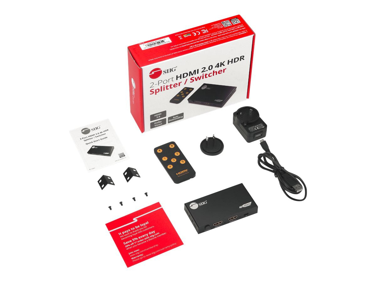 Extensor AV SIIG 2 Port HDMI 4K HDR Splitter / Switcher - vista 7