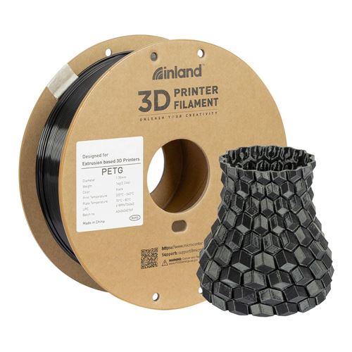 Filamento 3D Inland PETG 1.75mm Negro 1.0 kg — vista frontal