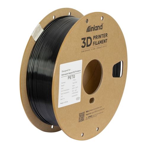 Filamento 3D Inland PETG 1.75mm Negro 1.0 kg — vista en diagonal