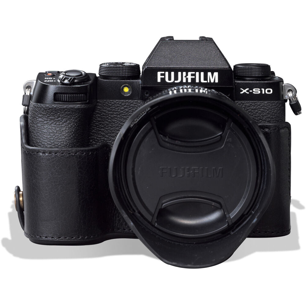 Funda a medida MegaGear Ever Ready Genuine Leather para FUJIFILM X-S10 con 18-55mm Lens (Negro) - vista lateral