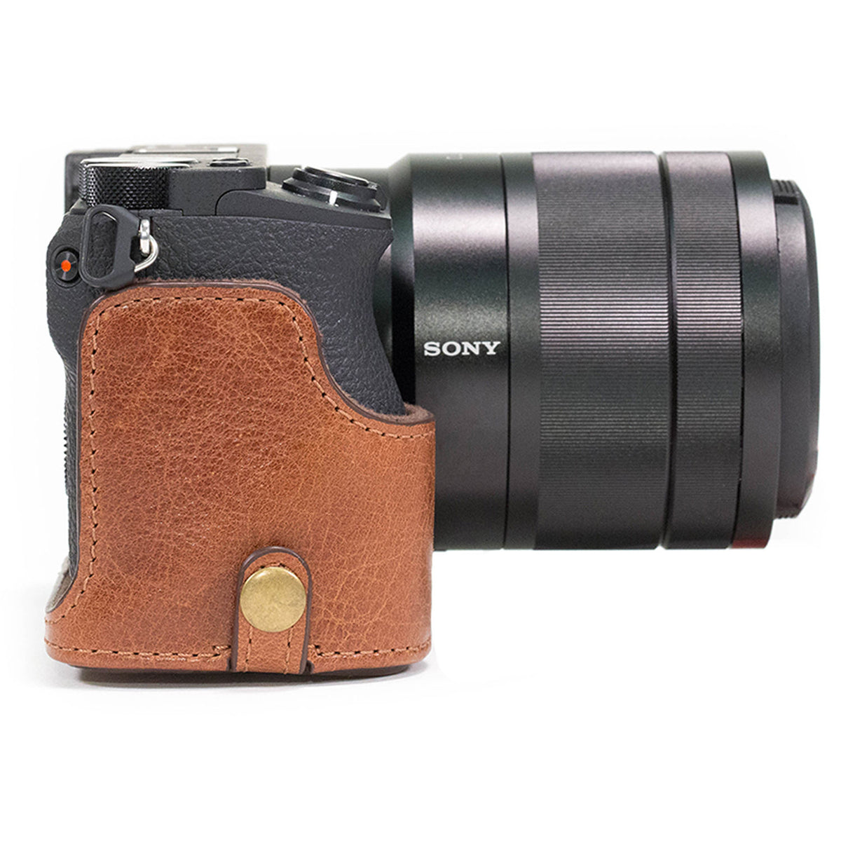 Funda a medida MegaGear Ever Ready Genuine Leather & Strap para Sony a6500 con 16-70mm Lens (Light Brown) - vista trasera