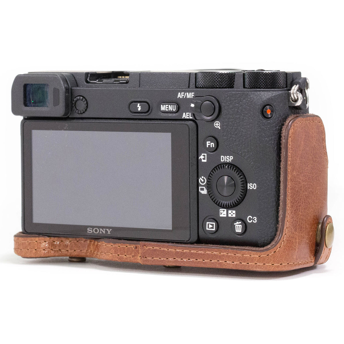 Funda a medida MegaGear Ever Ready Genuine Leather & Strap para Sony a6500 con 16-70mm Lens (Light Brown) - vista lateral