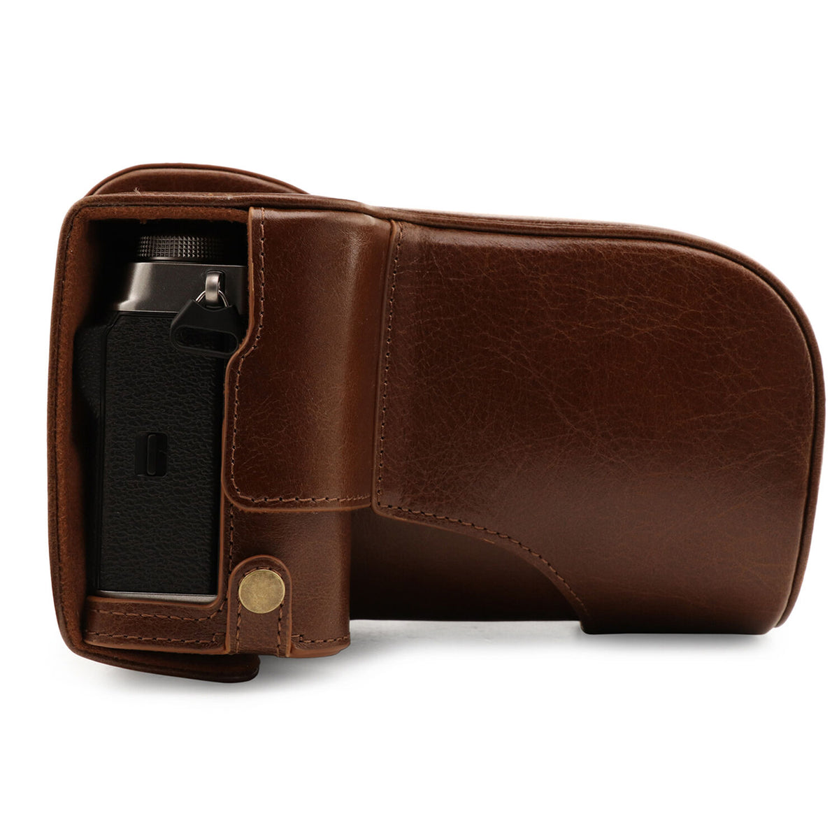 Funda a medida MegaGear Ever Ready Leather para FUJIFILM X-T4 con XF 16-80mm Lens (Brown) - vista frontal