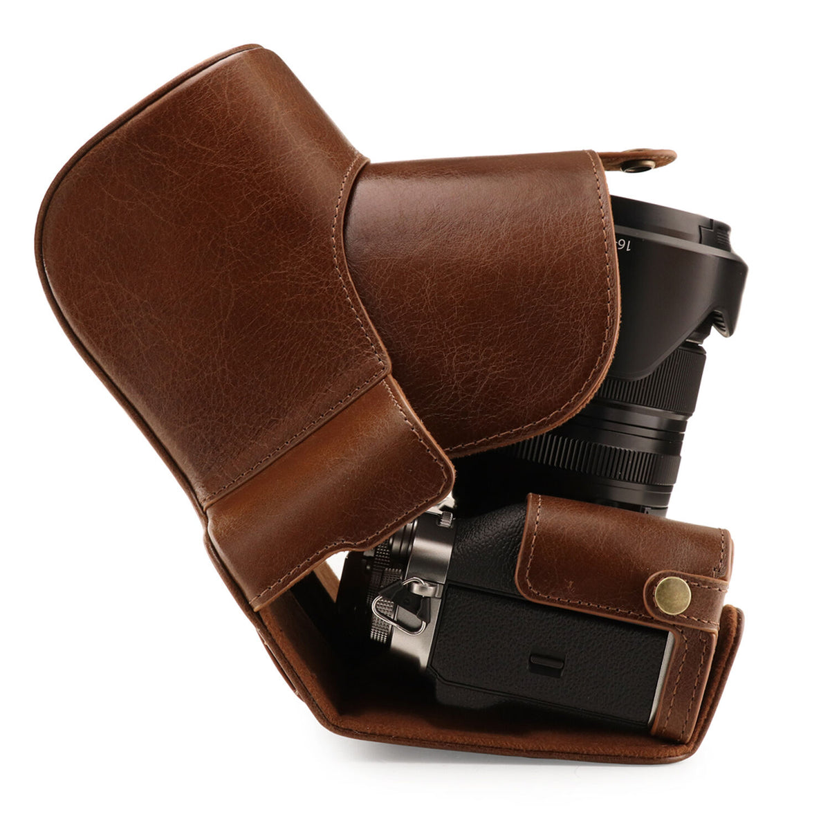Funda a medida MegaGear Ever Ready Leather para FUJIFILM X-T4 con XF 16-80mm Lens (Brown) - vista trasera