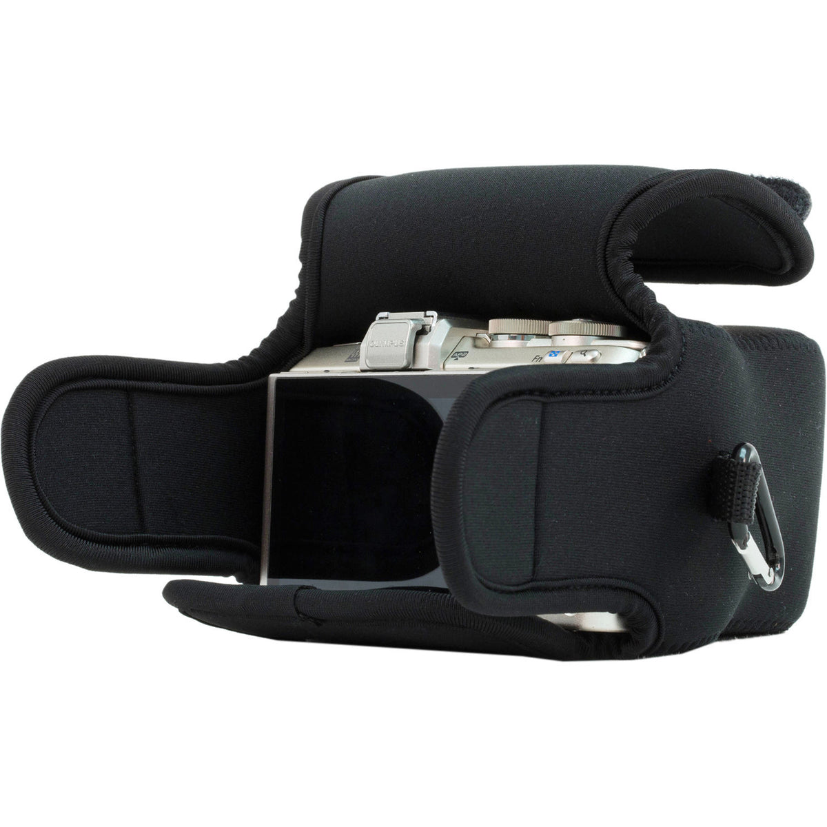 Funda a medida MegaGear Ever Ready para Olympus PEN E-PL7 con 16-50mm Lens (Negro) - vista lateral