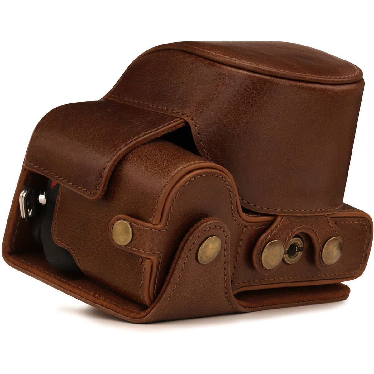 Funda a medida MegaGear Ever Ready Top Grain Leather para Nikon Z 50 con 16-50mm Lens (Brown) - vista trasera