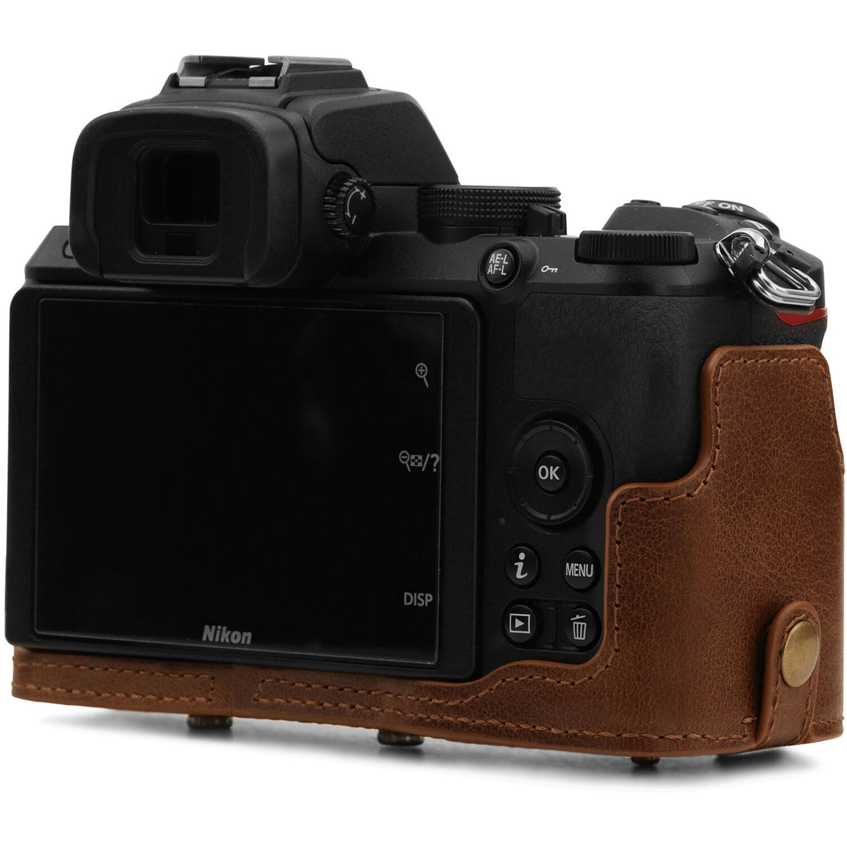 Funda a medida MegaGear Ever Ready Top Grain Leather para Nikon Z 50 con 16-50mm Lens (Brown) - contenido de la caja