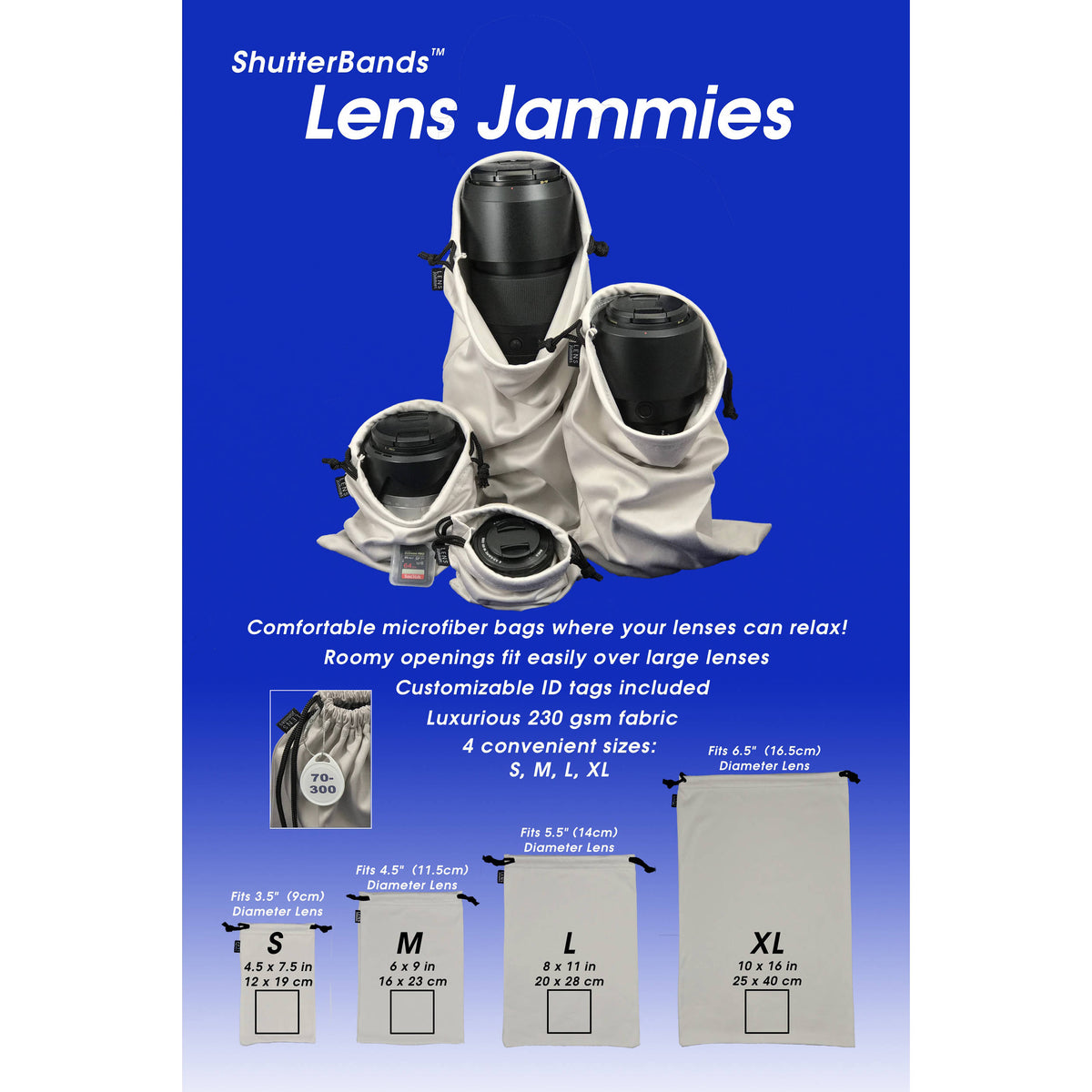 Funda para Lente ShutterBands Jammies Variety Pack (S, M, L, XL, Gris) - vista frontal