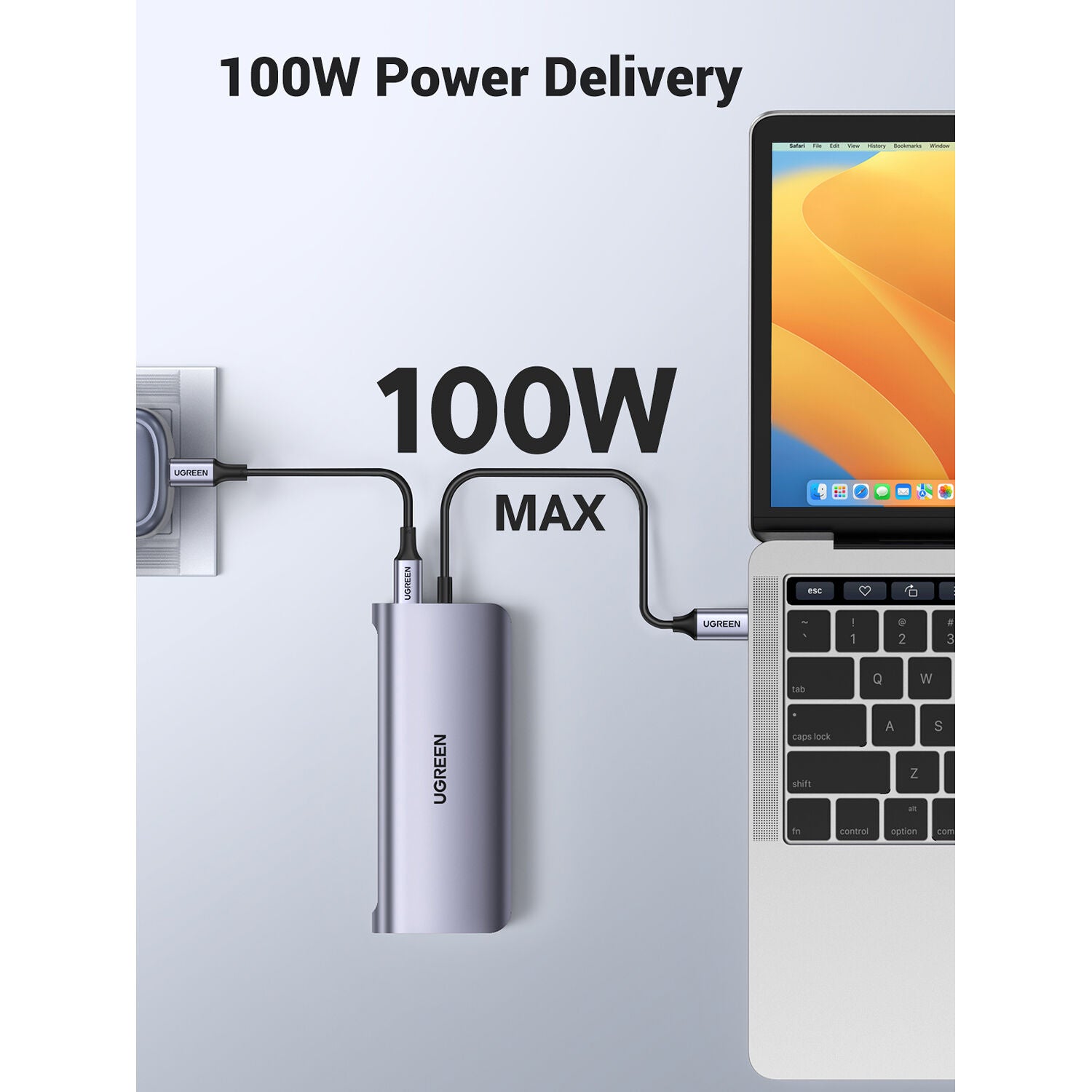 Hub USB UGREEN 10 en 1 USB-C con HDMI 4K, VGA, Ethernet y Lector SD - vista trasera