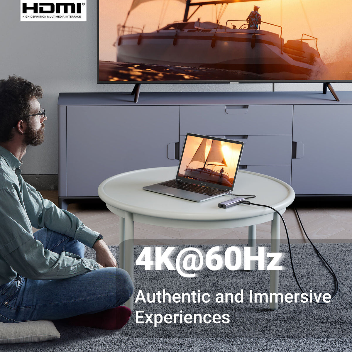 Hub USB UGREEN 7 en 1 USB-C con HDMI 4K, Ethernet y Lector SD - vista lateral