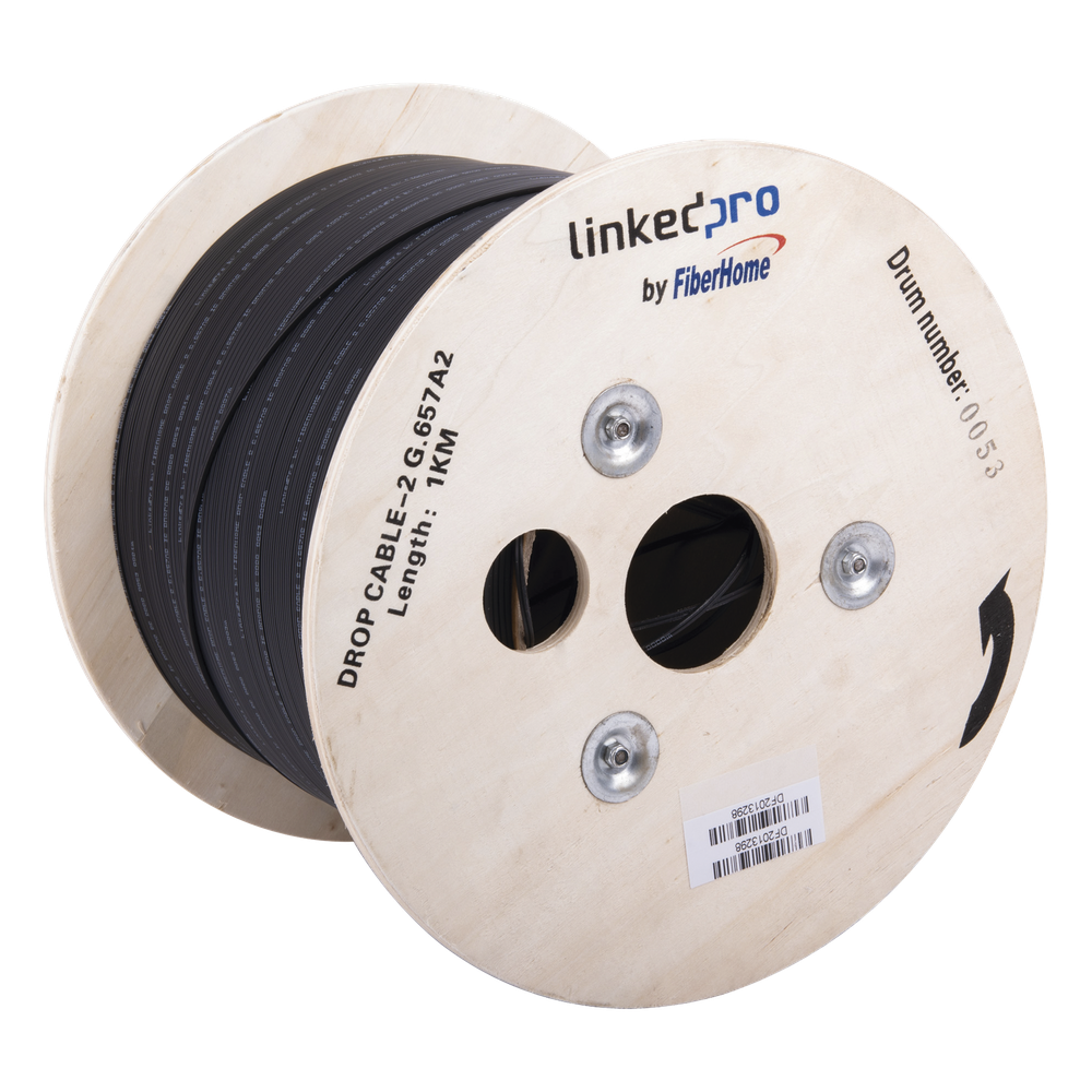 Carrete de 1 km de Fibra Óptica Linkedpro By Fiberhome IC-DROPA2-2C Monomodo 2 hilos Negro