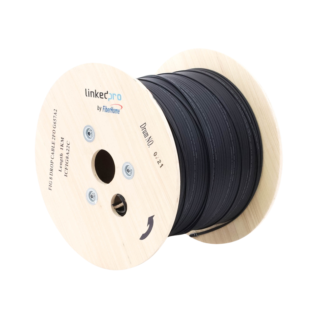 Carrete de 1 km de Fibra Óptica Linkedpro By Fiberhome IC-FIG8A2-2C Monomodo 2 hilos Negro