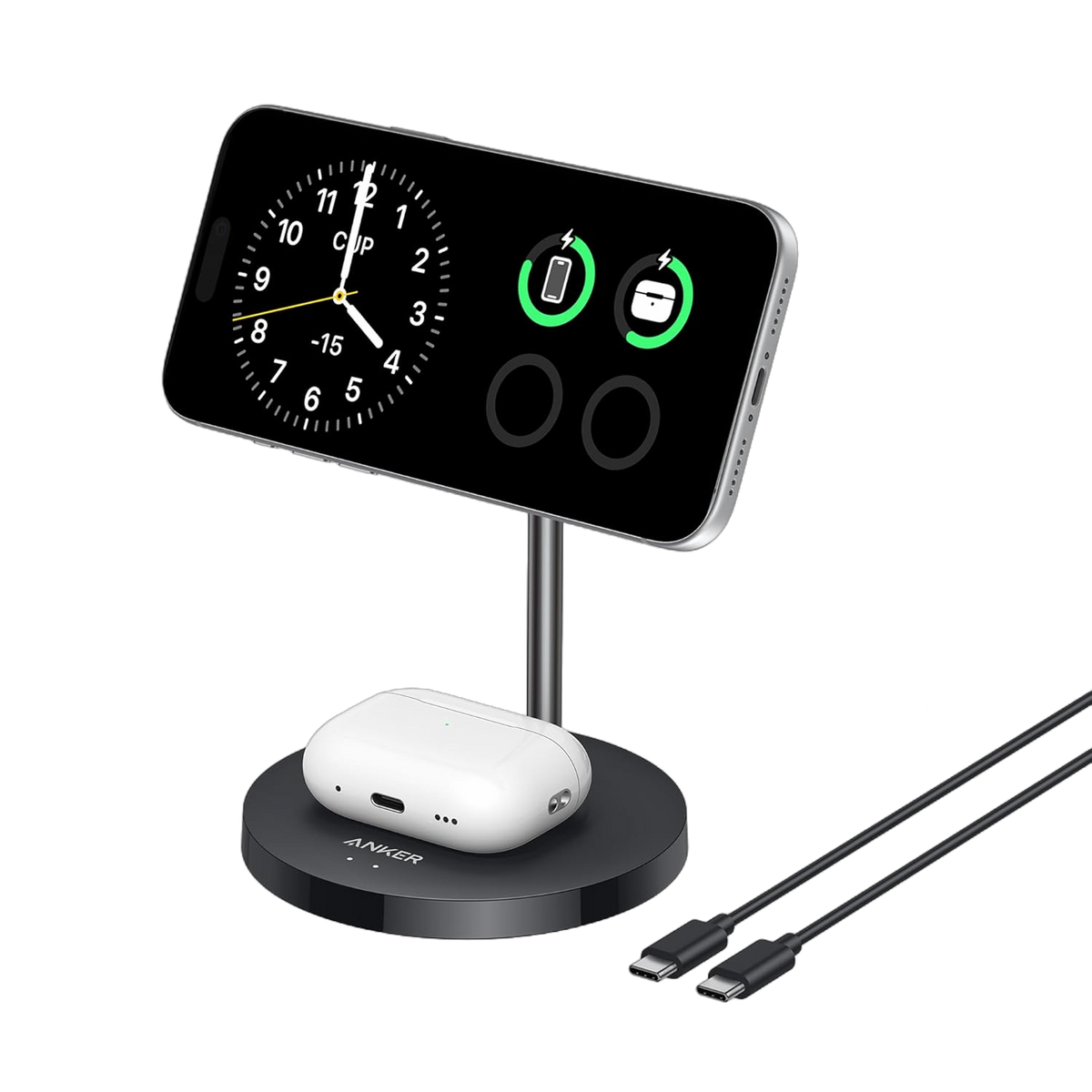 Cargador Inalámbrico Anker MagGo 2 en 1 con Soporte - Blanco
