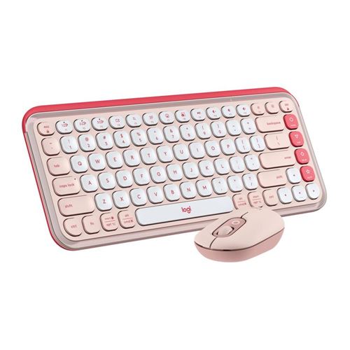 Logitech POP ICON Wireless Mechanical Keyboard With Mouse - Rose & Off-White — vista 1