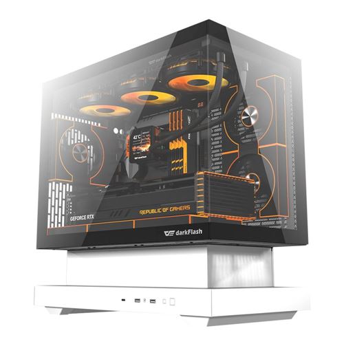 darkFlash FLOATRON F1 Tempered Glass microATX Mid-Tower Computer Case - Black/White — vista 1