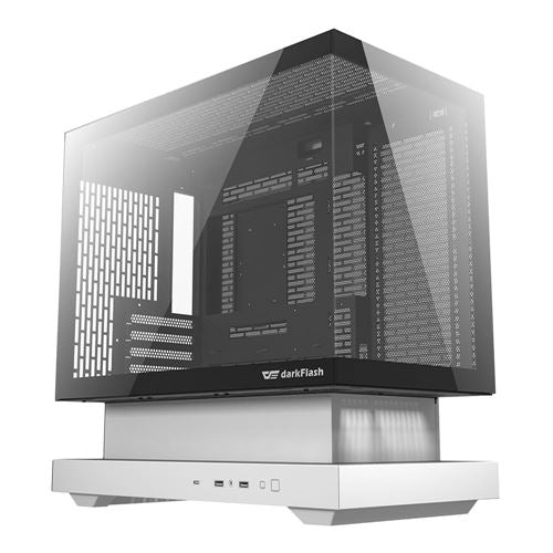 darkFlash F1 Tempered Glass microATX Mid-Tower Computer Case - White — vista 1