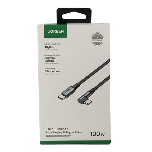 UGreen USB Type-C to USB Type-C Braided Cable, 100W, 6ft. - Grey — vista 1
