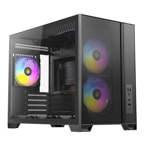 Antec FLUX M Tempered Glass microATX Mini Tower Computer Case - Black — vista 1