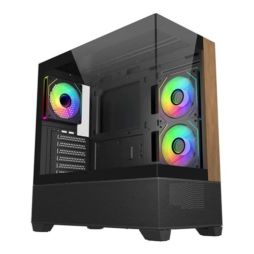 Cooler Master Elite 690 Wood Tempered Glass ATX Mid-Tower Computer Case - Black — vista 1