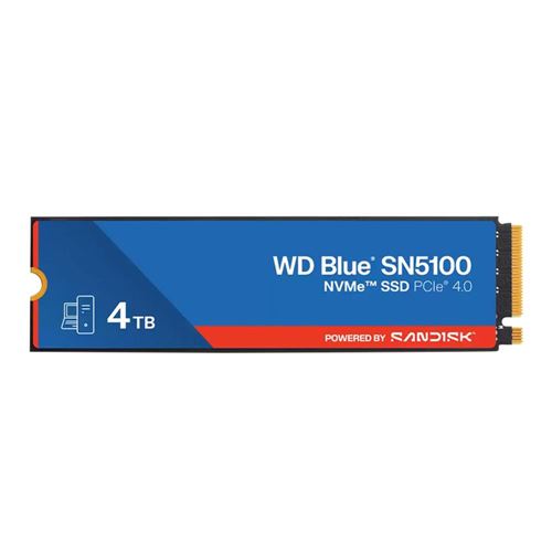 WD Blue SN5100 4TB 3D QLC NAND PCIe Gen 4 x4 NVMe M.2 Internal SSD — vista frontal del disco