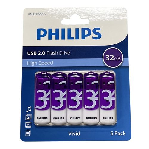 Philips 32GB USB 2.0 Flash Drive - Vivid Purple (5 Pack) — vista 1