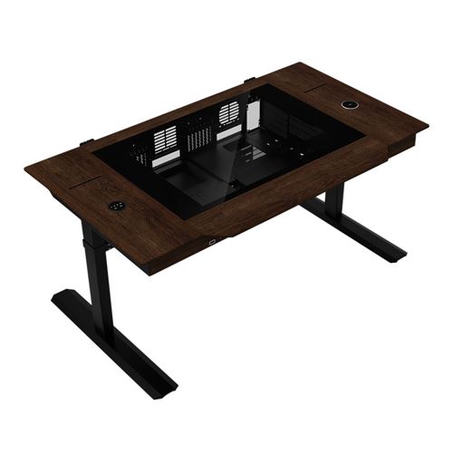 Lian Li DK-07 Wood Dual Chamber eATX Tempered Glass Computer Desk Case - Black — vista 1