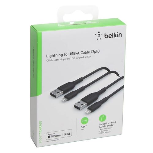 Belkin BOOST CHARGE Lightning to USB-A Charge/ Sync Cable 3.3 ft. 2 Pack - Black — vista 2