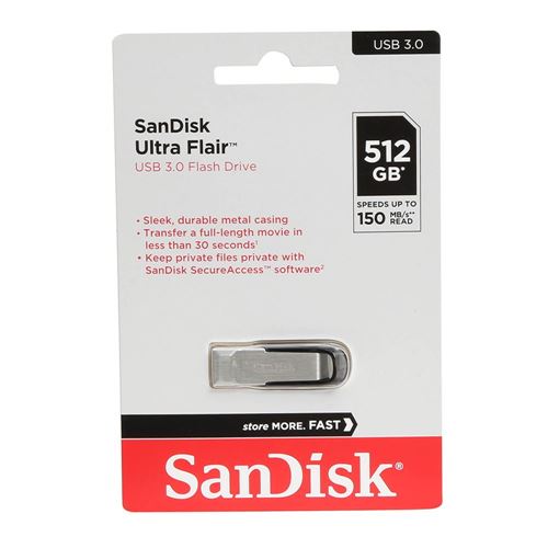 Sandisk 512GB Ultra Flair SuperSpeed USB 3.1 (Gen 1) Flash Drive - Silver — vista 2