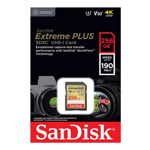 Sandisk 256GB Extreme+ SDXC Class 10 UHS-I V30 Flash Memory Card — vista 2