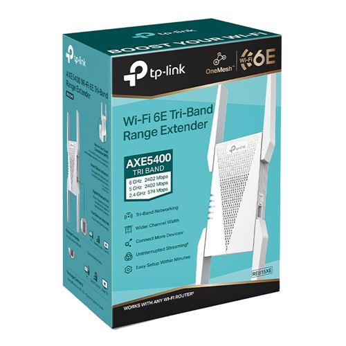 TP-LINK Range Extender RE815XE - AXE5400 WiFi 6E Tri-Band Gigabit Wireless Router with Mes — vista 2