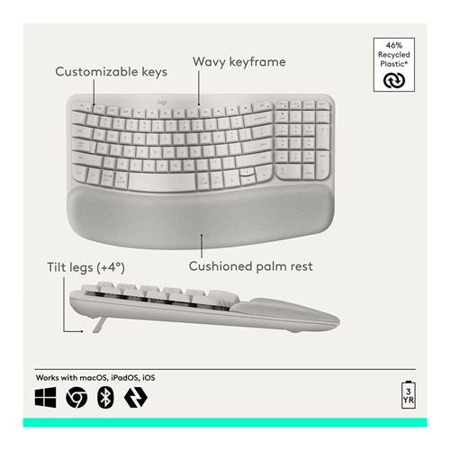Logitech WAVE KEYS WRLS ERGO SAND — vista 2