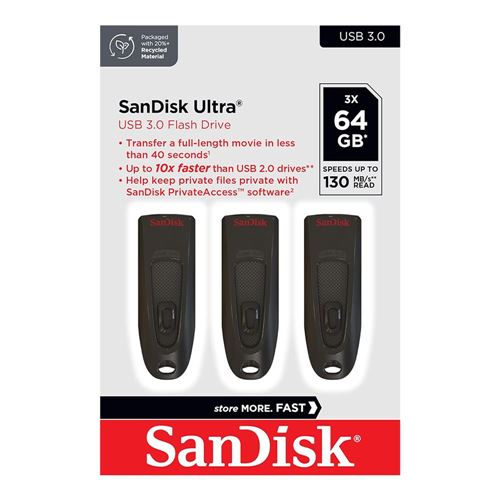 Sandisk 64GB Ultra SuperSpeed+ USB 3.1 (Gen 1) Flash Drive - Black (3-Pack) — vista 2