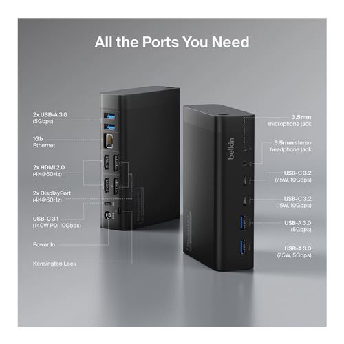 Belkin Universal 14-Port Dual Display USB-C Dock, 140W — vista 2