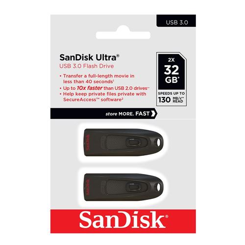 Sandisk 32GB Ultra SuperSpeed+ USB 3.1 (Gen 1) Flash Drive - Black (2-Pack) — vista 2