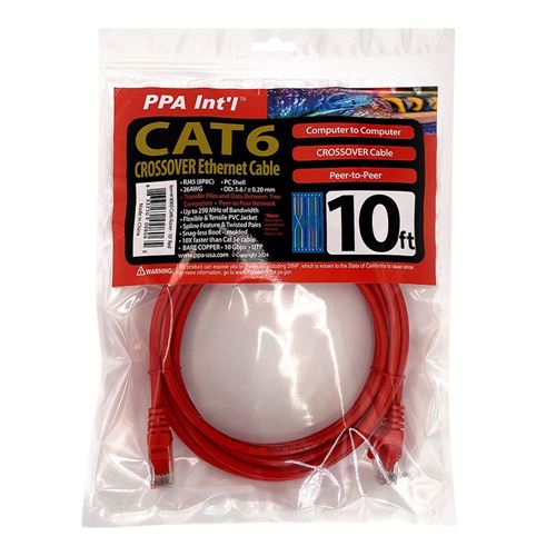 PPA 10 Ft. CAT 6 Crossover Ethernet Cable - Red — vista 2
