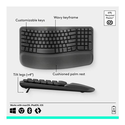 Logitech Wave Keys Ergonomic Wireless Keyboard - Graphite — vista 2