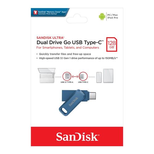 Sandisk 128GB Dual Drive Go SuperSpeed+ USB 3.1 (Gen 1) Flash Drive - Navagio Bay — vista 2