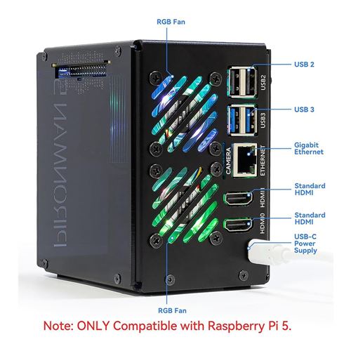 SunFounder Pironman 5-MAX Dual NVMe M.2 SSD PCIe PC Case for Raspberry Pi 5 — vista 3