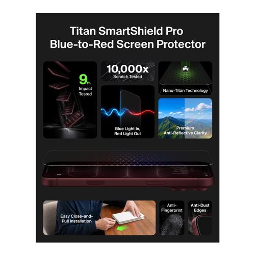 Belkin Titan SmartShield Pro Blue-to-Red Screen Protector for iPhone 18 Pro / iPhone 17 Pr — vista 3