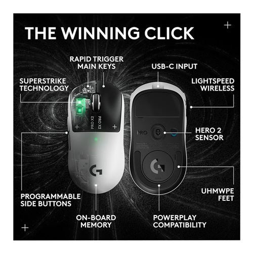 Logitech G PRO X2 Superstrike LIGHTSPEED Wireless Gaming Mouse - Lunar Eclipse — vista 3