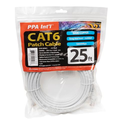 PPA 25 Ft. Cat 6 Molded Snagless Ethernet Cable - White — vista 3
